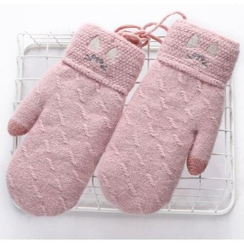 Woollen Knit Mittens With Winter Fleece Thickened Screensaver To Warm Outdoor Mittens