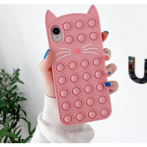 ASINA Fidget Toy Case for iphone11 12 Pro Max Push Pop Bubble Silicone Rubber Phone Case for iPhone 7 8 Plus X XS Max Cat