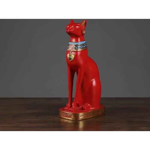 Light Luxury Style Red Egyptian Cat Statue Sculpture Home Decoration Ornaments Resin Crafts Decoration Accessories