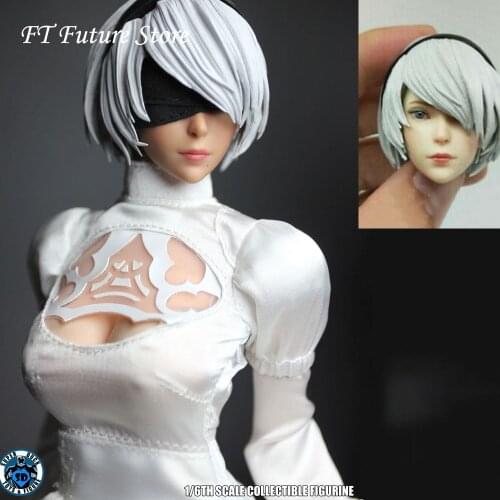 SUPER DUCK SET026 1/6 Scale NieR:Automata 2B YoRHa Female Head Sculpt Carved Model for For 12" Pale Body