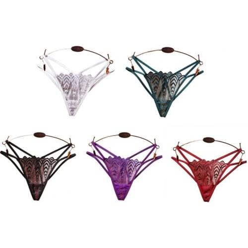 Women G-String Panties Exquisite Embroidery Sexy Erotic Nylon Hollow Lace See-through Thong for Indoor Femme