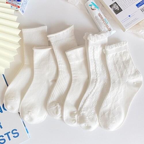 Japanese Kawaii Woman Socks with Pure White Color Sexy Socks Female Gift High Quality Ruffle Socks Long Middle Tube Socks Women