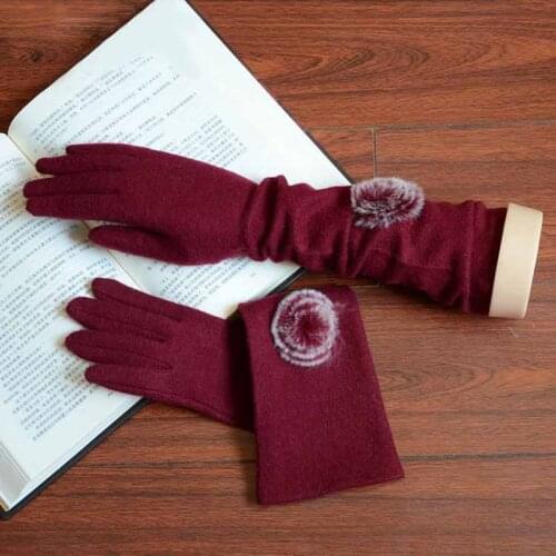 Women Winter Long Section Cashmere Gloves High Elasticity Keep Warm Touch Screen Soft Comfortable Female Drive Hairball Gloves