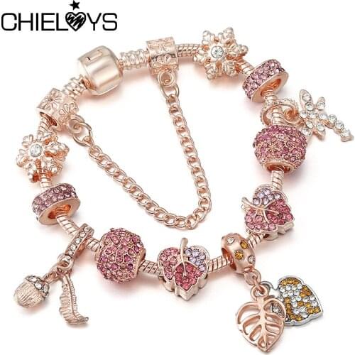 European Style Leaves & Butterfly Pendant Beads Charm Bracelets With Snake Chain Bracelets Bangles For Women Jewelry Gift