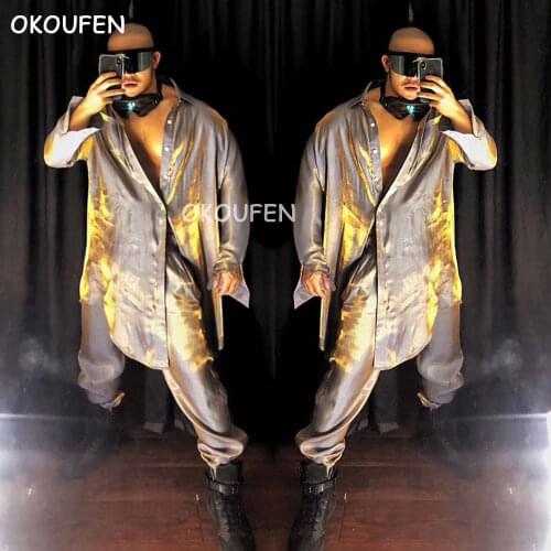 Singer dj night club bar DS performance costume golden tide brand hip hop long coat costume set