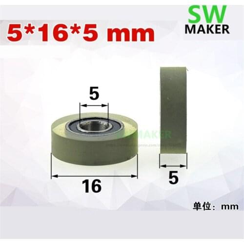 1pcs 5*16*5mm coated polyurethane PU wheel, mute and transparent, 685 bearing pulley, Printer roller wheel