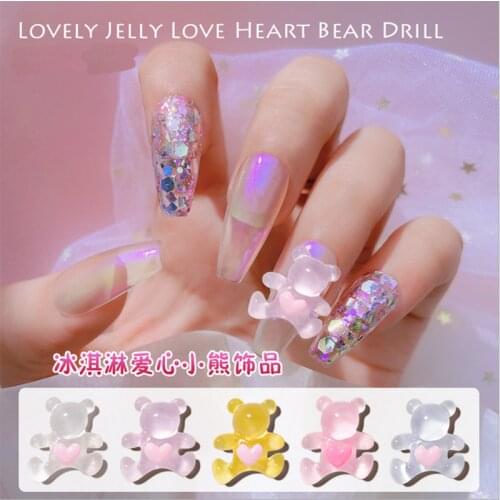 12PCS, 3d Nail Art Lovely Jelly Love Heart Bears Acrylic For Nail Tips Decorations