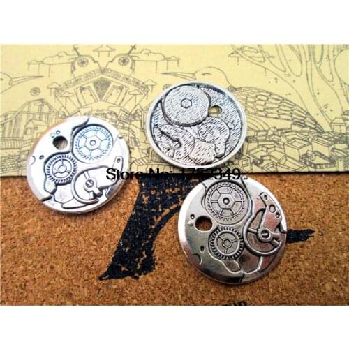 12pcs--Clock Gears charms, Antique silver Round Watch Face Charm Pendants 25mm