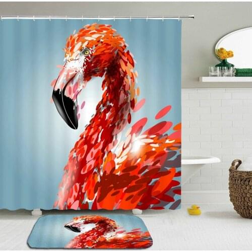 2Pcs/Set Flamingo Bath Curtains Shower Curtain Mat Set Bathroom Waterproof Cloth +Non-slip Mat Rug Toilet Floor Bathroom Decor
