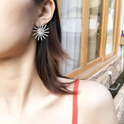 2 Pcs/set Ladies Fashion Earrings Flower Crystal Geometric Silver Color Earring Set Girls Party Wedding Jewelry Clothing
