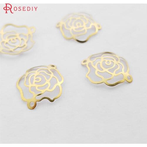 30342-G)100PCS 15x13MM Not plated color Brass Cambered Rose Connect Charms Jewelry Making Supplies Diy Findings Accessories