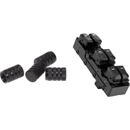 4 Pcs Black Car Vehicle Tyre Tire Valve Cap Cover & 1 Pcs Power Window Switch