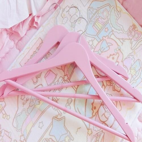 5pcs/lot 44.5cm solid wood pink anti-skid coat hanger adult household hanger