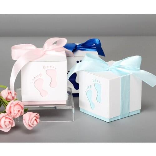 5Pcs Baby Feet Candy Gift Box Birthday First Communion Girl Boy Baby Shower Wedding Favors Dragee Baptism Cake Box Packaging