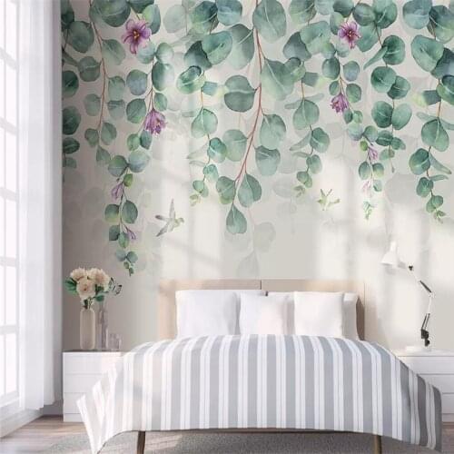 Decorative wallpaper Nordic simple style tropical foliage flowers butterfly birds bedroom background wall