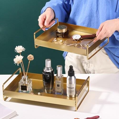 Nordic ins style home tea set water cup tray rectangular simple metal desktop makeup jewelry storage