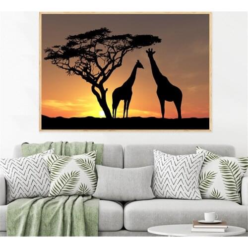 Home Decor Africa Giraffes Savannah Sunset Landscape Tree Posters and Prints Canvas Paintings for Living Room Decoration