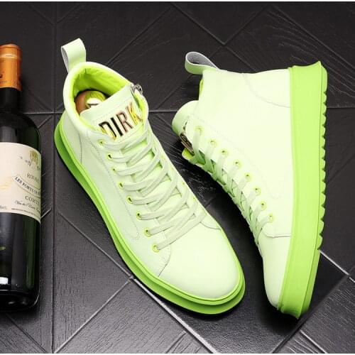 Designer Luxury Men Green Street High Top Casual Shoes Fashion Lace Up Platform Trending Leisure Zapatos Man Chaussure ERRFC