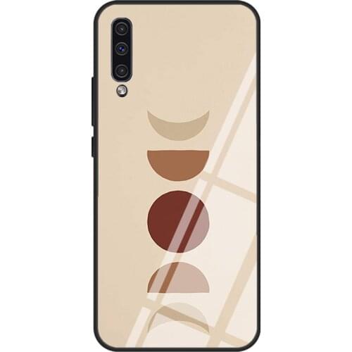 Phases Moon Boho Beige Rust Red Orange Tempered Glass Phone Case For Samsung A12 A32 A52 A72 A51 A71 A31 A40 A50 A70 A20e A21S