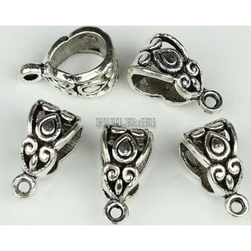 100pcs/lot Antique Silver Color Charm Bail Beads Pendant Clips Clasps Connectors For Bracelet Necklace Jewelry Making Findings