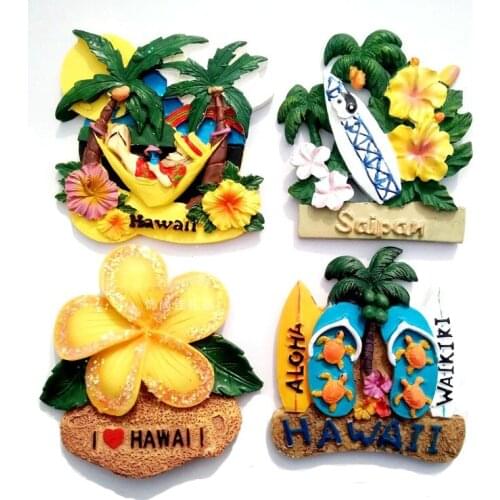 Stereo Hawaii tourism souvenir fridge magnet colorful view flower green creative sticker kitchen decoration paste