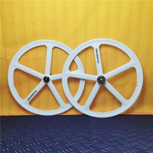 Magnesium Alloy Bike Wheel 700c White Glossy Rim 5 Spokes Fixie Bicycle Mag Front Rear Wheel Mag Alloy Fixed Gear Bike Wheels