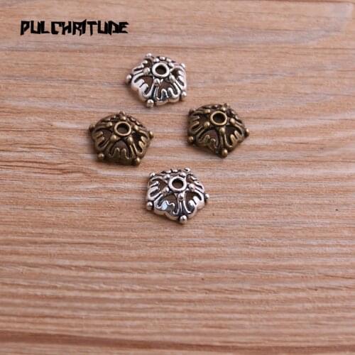 60pcs 4*12*12mm Two Color Bead Caps Charm Hollow Small Flower Pendants Jewelry Accessories DIY Receptacle Charms