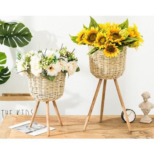 Handmade Bamboo Storage Baskets Laundry Straw Patchwork Wicker Rattan Seagrass Belly Garden Flower Pot Planter Basket Dropship