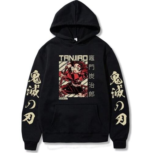 Demon Slayer Anime 2 Pieces Sets Tanjirou Manga Graphic Hoodie + Pants Harajuku Fall Men Sets Pants Clothing Sweatsuit