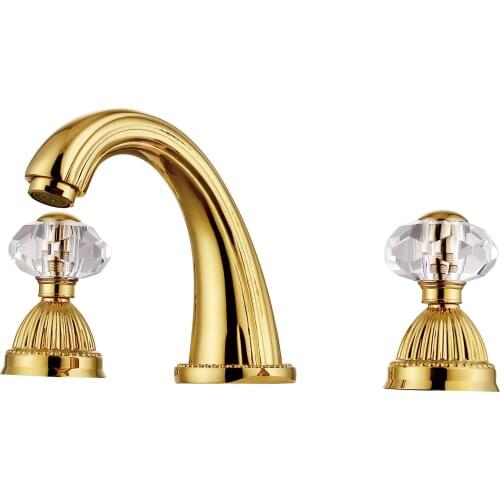 Free ship Gold PVD color 8 inch widespread bathroom Lavatory Sink faucet Crystal handles mixer tap