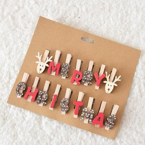 Creative Wooden Cartoon Clips Christmas Reindeer Laundry Clips Photo/Picture Hanging Clips Christmas Holiday Decors 16pcs