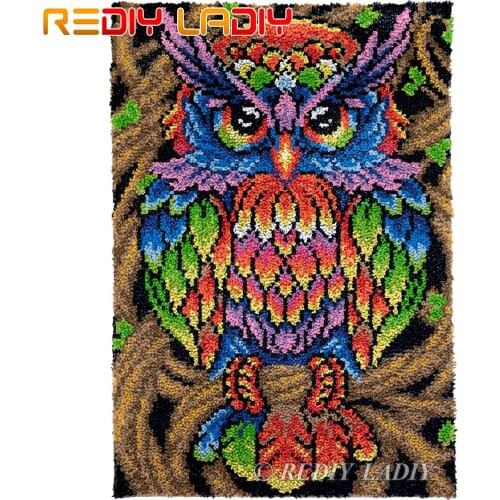 Latch Hook Rug Rainbow Owl Plush Tapestry Kits DIY Carpet Rug Chunky Yarn Arts & Crafts Crochet Floor Mat Home Decor 58*85cm