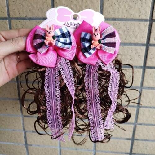 Curly Wig Hair Bow Clip Hair Accessories Princess Girl Lace Pearl Cute Sweet Kids Braid Hairpin Headwear 0108