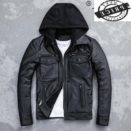 Quality Winter High Autumn Cow Leather Jacket Men Hooded Motorcycle Jackets Fashion Mens Clothing Chamarrasde Hombre LW01