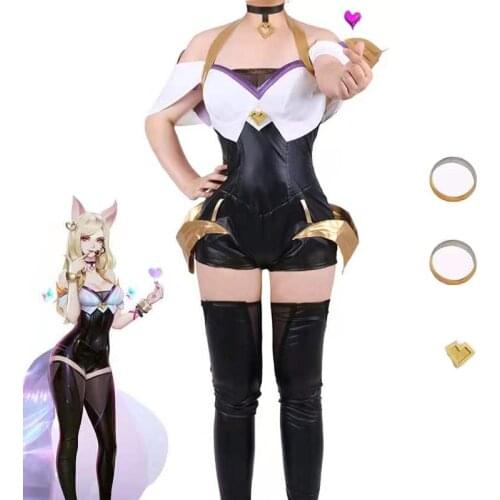 LOL KDA Ahri Cosplay Costume Game LOL Ahri Cosplay Costume Leather Uniform Sexy Costume for Women Jumpsuit