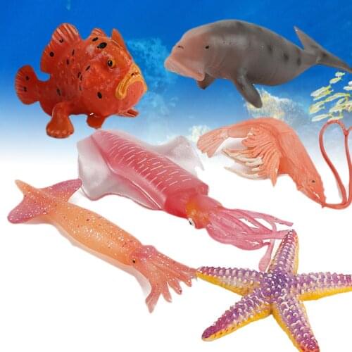 Marine Life Ocean Sea Animals Grouper Shrimp Squid Starfish Simulation Ornament