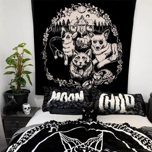 Cat Tapestry Wall Hanging Tapestry Wall Art Decor Beach Throw Table Runner Black Gothic Bohemian Tapestry Home Decor for Bedroom