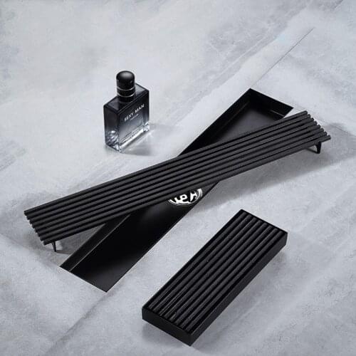 Stainless Steel Floor Drains 10-100cm Rectangle Mesh Black Bathroom Kitchen Balcony Floor Waste Drain