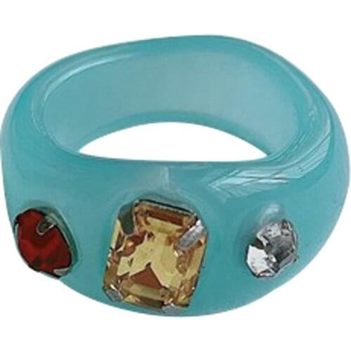 2021 New Resin Ring Geometry Transparent Square Rhinestone Colourful Vintage Korean Women Girls Jewelry Ring Party Gifts