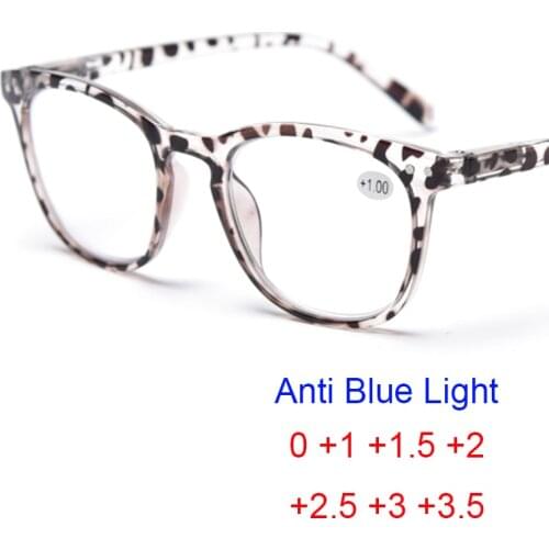 2021 Anti Blue Light Prescription Reading Glasses Spring Hinge Leopard Square Magnifying Eyeglasses Spectacles Diopters Plus