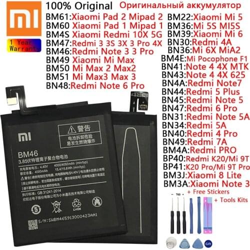 Original Xiaomi Battery For Redmi Note 3 4 4X 5 5A 6 Pro 7 3S 3X 4A 5 Plus 7A 10X K20 Pro 5S 6X MiA2 8 Lite 9T Pro batteries
