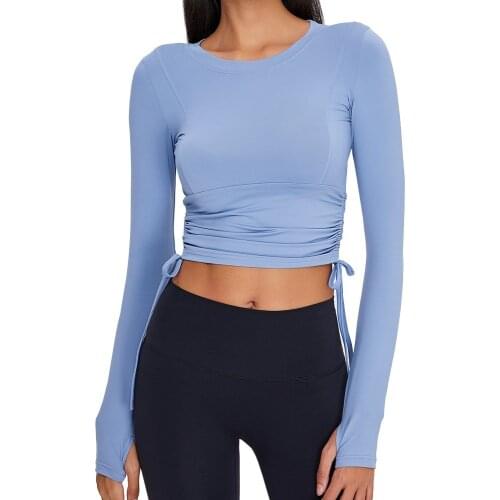 Autumn Sport Tops Women Fitness Jersey Gym Long Sleeve Yoga Crop Tops Lace On Both Sides Running Workout T-shirt Breathable