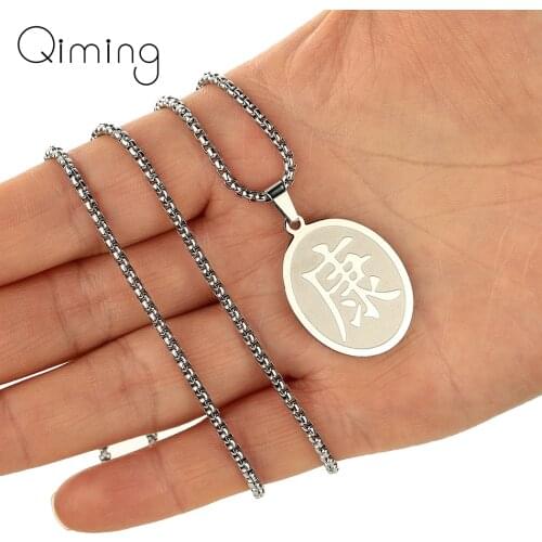 Chinese Symbol Health Pendant Necklace Stainless Steel Trendy Jewelry Women Men Boho Old Man Doctor Gift Necklaces Gift