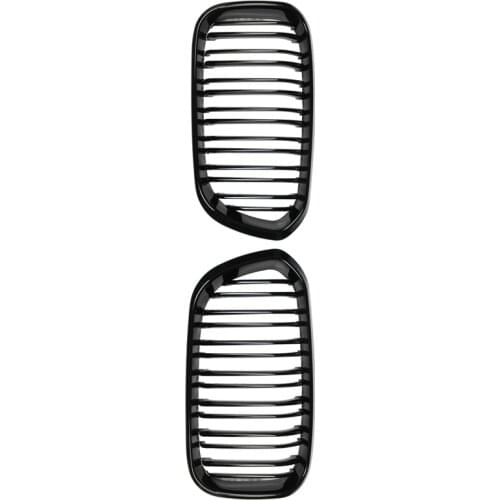Front Racing Grill for BMW F20 F21 1 Series 2015 2016 2017 Sports Double Slat Line Kidney Grill Grille(Gloss Black )