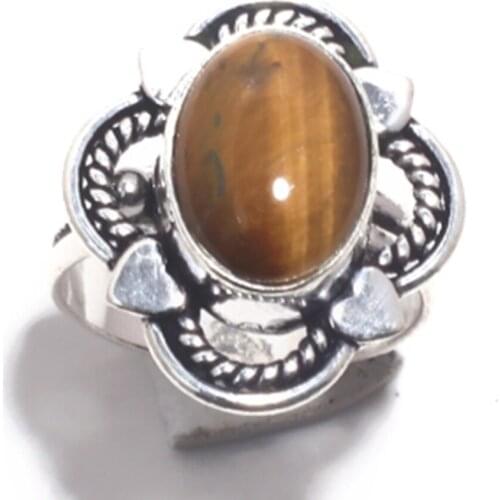 Genuine Tiger Eye Ring Silver Overlay over Copper, Hand Made Women Jewelry gift, USA Size : 7.75 , R6851