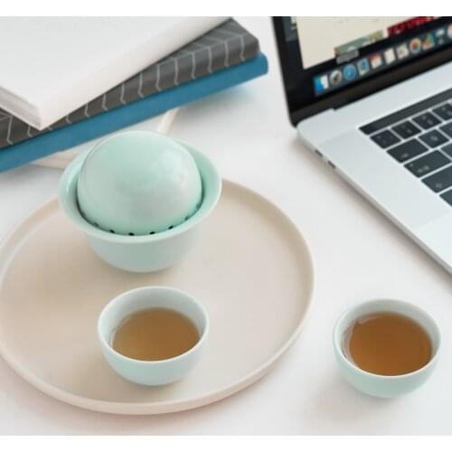 Portable Ceramic Tea Cup Set Travelling Picnic Party Tea Cups 2xTeacups 1xCovered Teacup Bag Kungfu Tea Bowl Office Friends Gift