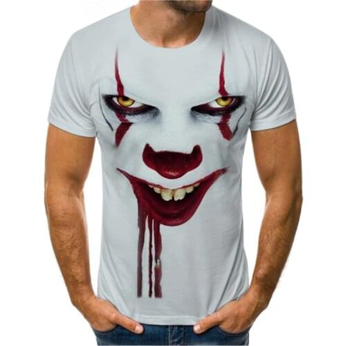 Horror clown 3D HD printing casual O-neck mens short-sleeved T-shirt personal street hip-hop parent-child clothing
