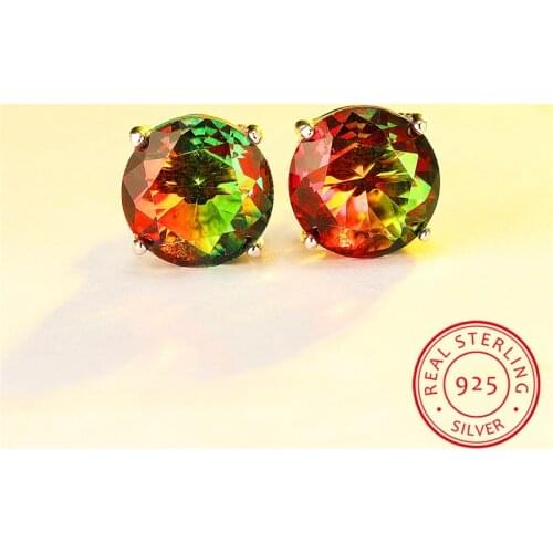 Luxury Female 6/7/8mm Red Green Round Earrings 100% Real 925 Sterling Silver Earrings For Women Small Wedding Stud Earrings
