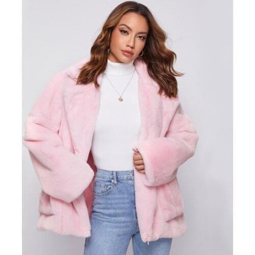 Women Faux Fur Coat Autumn Winter Fluffy Warm Plush Teddy Jackets Fashion Long Sleeve Lapel Fur Coats Overcoat Ladies Outerwear