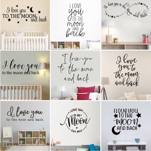 I love you to the moon and back Quote Vinyl Wall Stickers Inspiring Home Decor Bedroom Art Mural Wall Decal Gift Removable